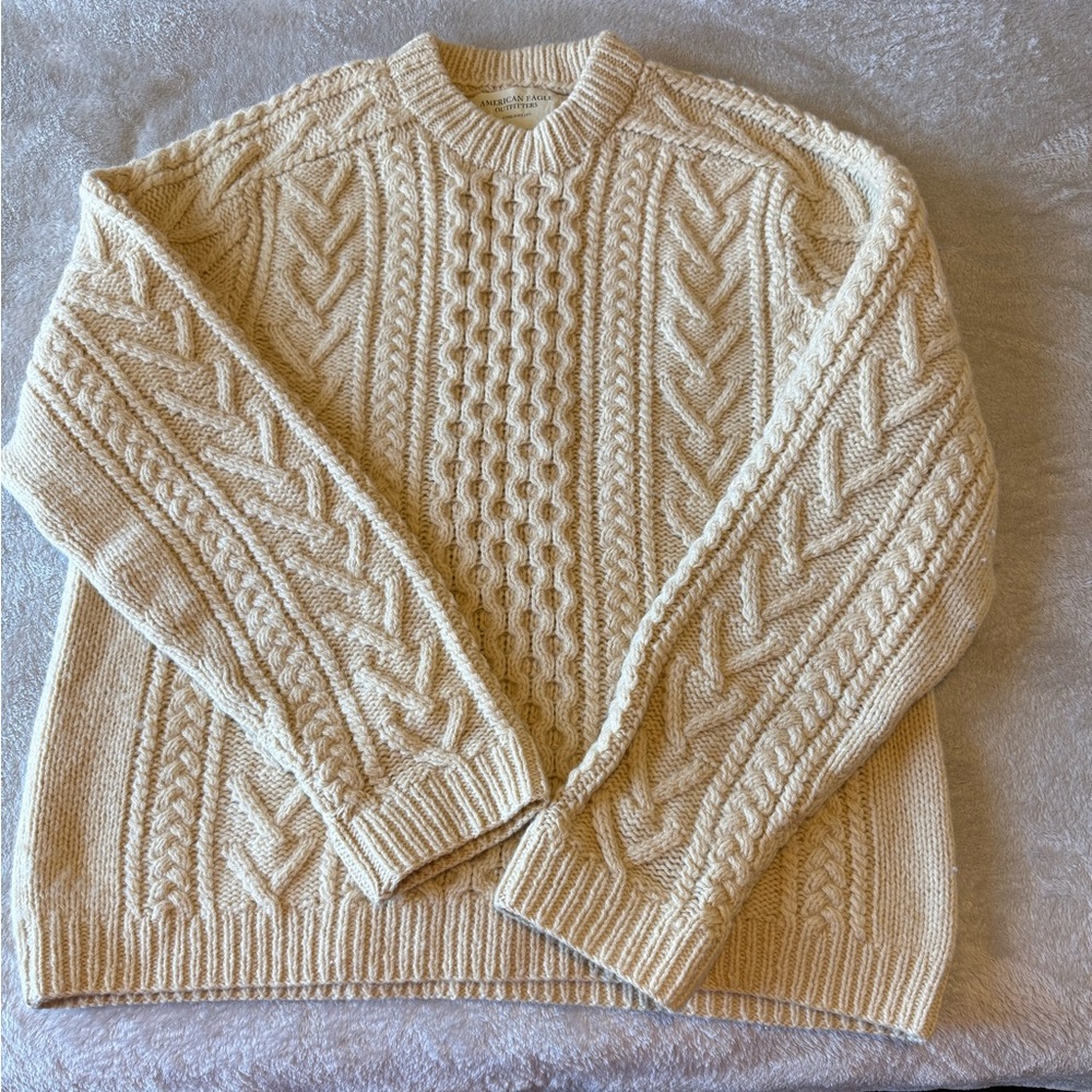 American Eagle Outfitters Cream Cable Knit Sweater